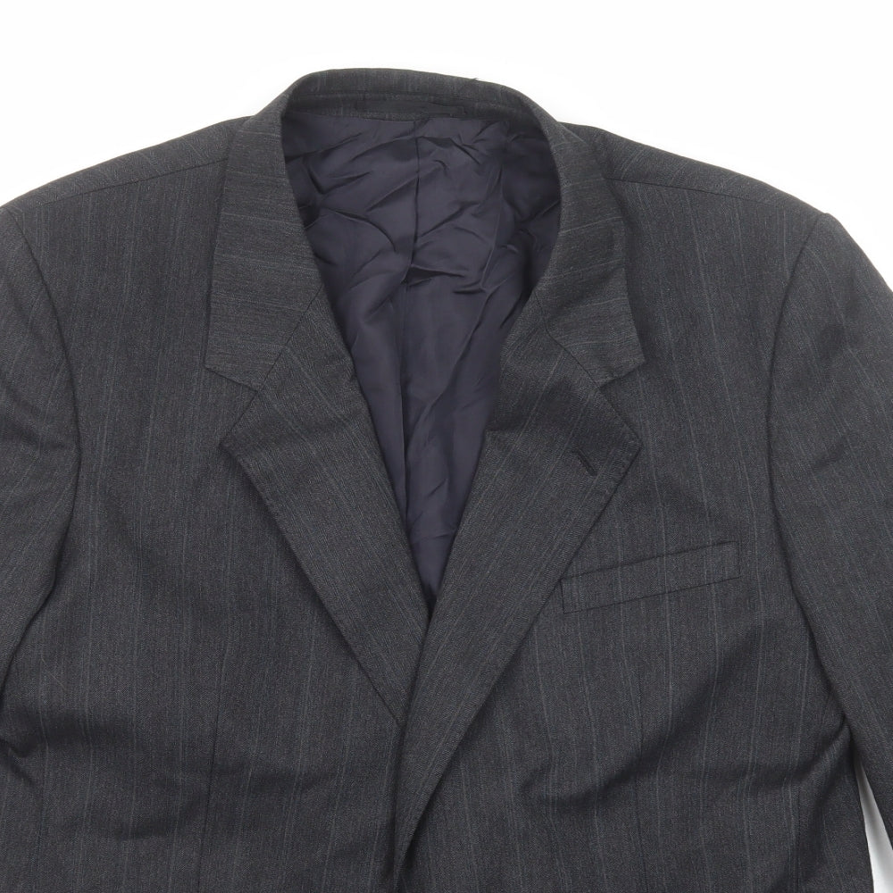 Burton Mens Grey Striped Polyester Jacket Suit Jacket Size 42 Regular