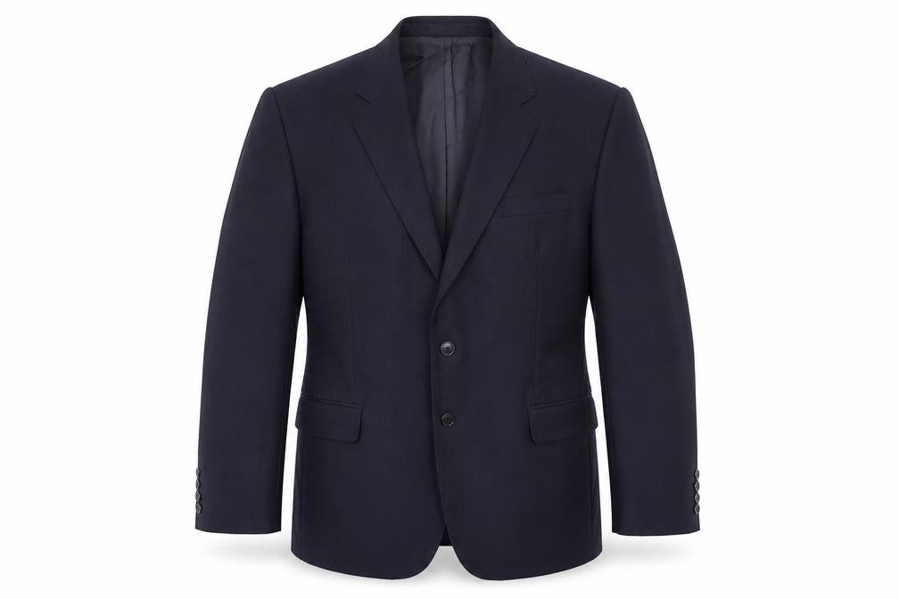 Front view of St Michael men’s blue wool jacket suit jacket, size 42, regular