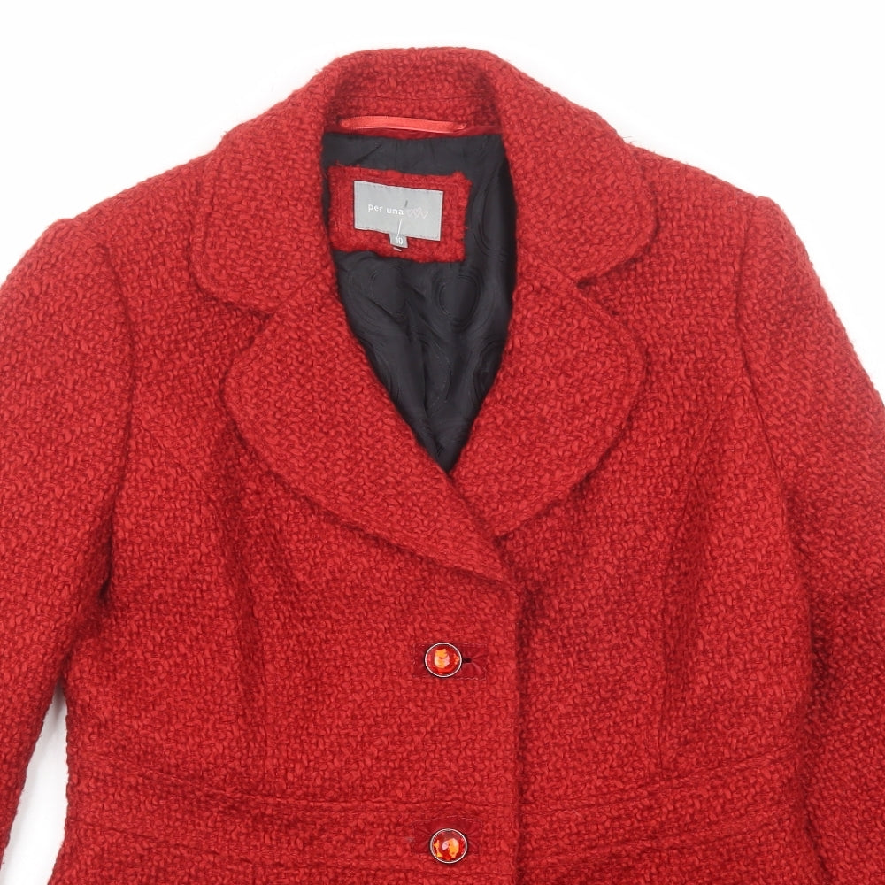 Per Una Womens Red Pea Coat Coat Size 10 Button - Textured