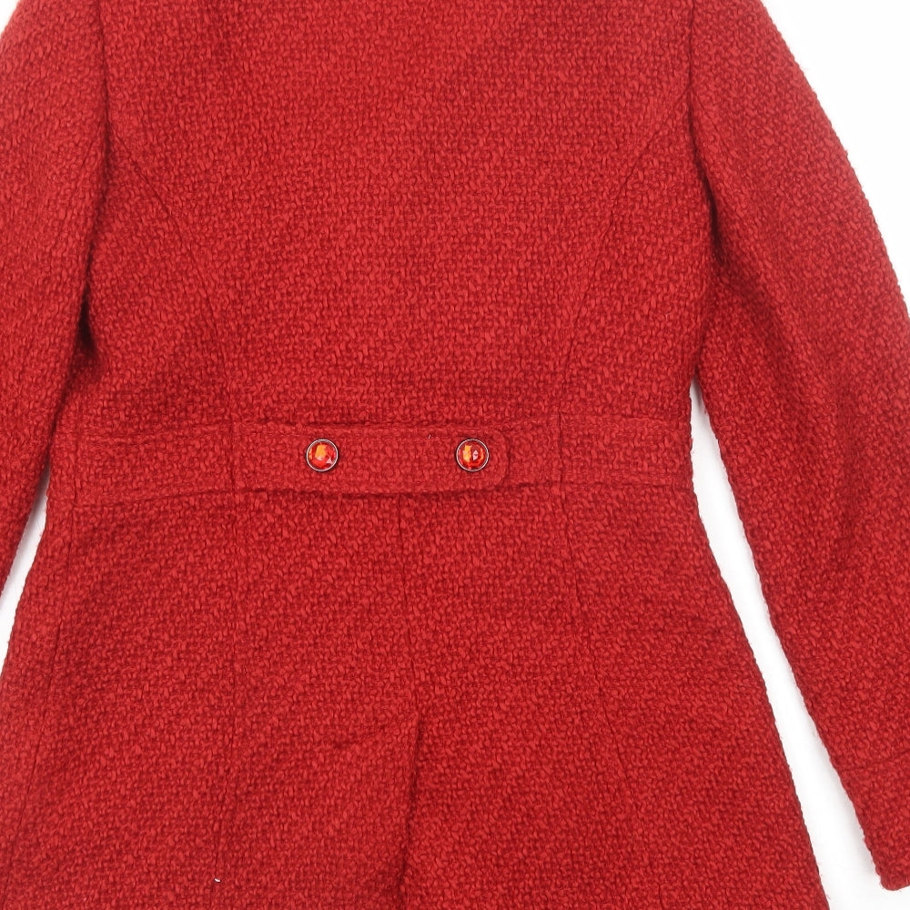 Per Una Womens Red Pea Coat Coat Size 10 Button - Textured