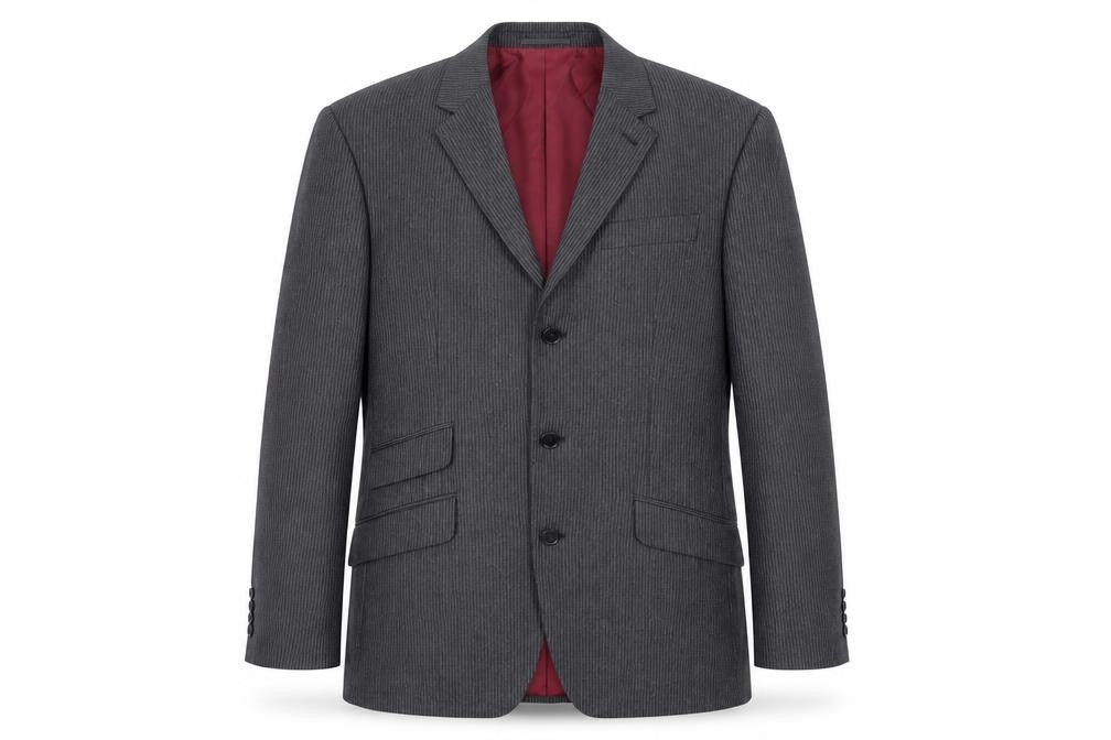 Front view of Next men’s grey striped wool jacket suit jacket, size 38, regular
