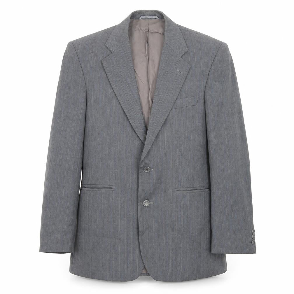Front view of Chatsworth men’s grey striped wool jacket suit jacket, size 40, regular