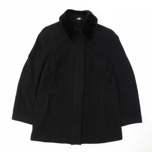 NuAge Womens Black Overcoat Coat Size 12 Zip - Faux Fur Collar
