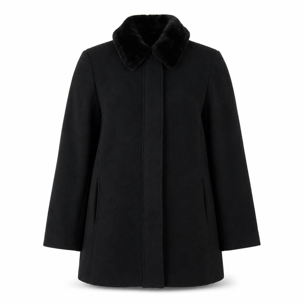 NuAge Womens Black Overcoat Coat Size 12 Zip - Faux Fur Collar