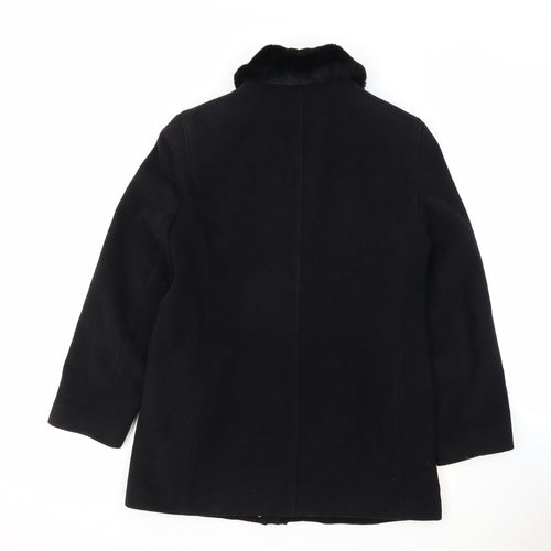 NuAge Womens Black Overcoat Coat Size 12 Zip - Faux Fur Collar