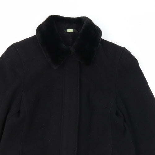 NuAge Womens Black Overcoat Coat Size 12 Zip - Faux Fur Collar