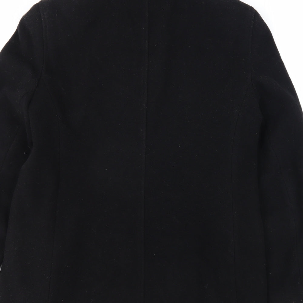 NuAge Womens Black Overcoat Coat Size 12 Zip - Faux Fur Collar