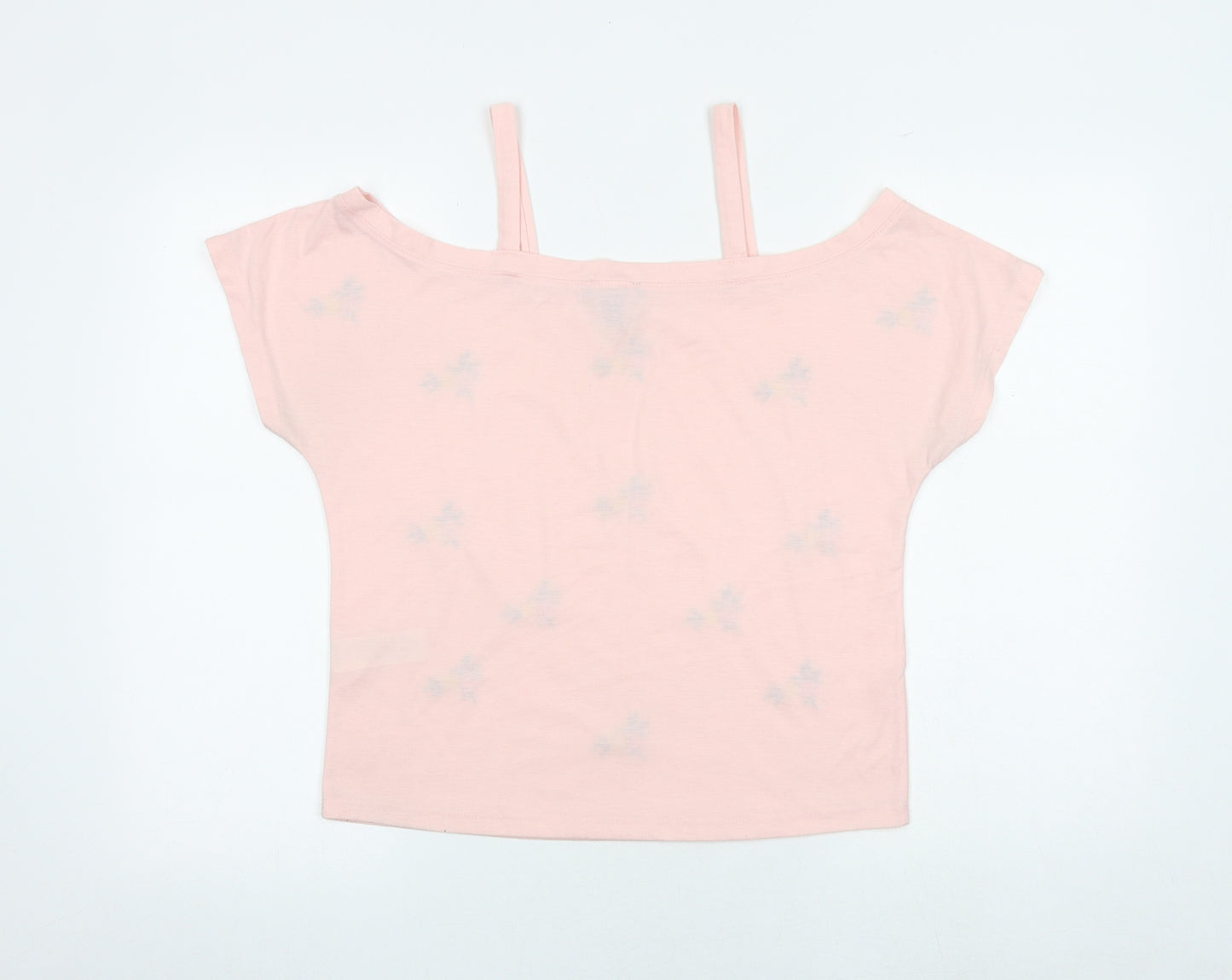 New Look Womens Pink Floral Polyester Basic T-Shirt Size 10 Boat Neck - Cold Shoulder