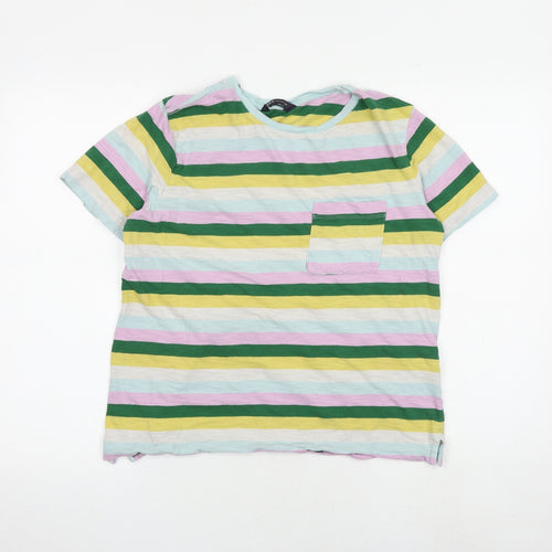 Marks and Spencer Womens Multicoloured Striped 100% Cotton Basic T-Shirt Size 12 Round Neck