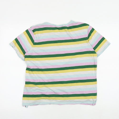 Marks and Spencer Womens Multicoloured Striped 100% Cotton Basic T-Shirt Size 12 Round Neck