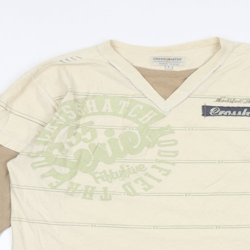 Crosshatch Mens Multicoloured Striped Cotton T-Shirt Size XL Round Neck - Undershirt Details, logo detail, skull graphic
