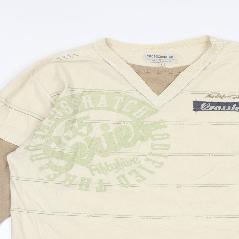 Crosshatch Mens Multicoloured Striped Cotton T-Shirt Size XL Round Neck - Undershirt Details, logo detail, skull graphic