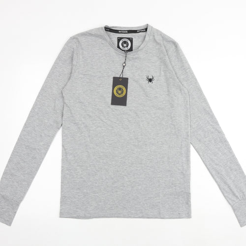 INTENSE Mens Grey Cotton T-Shirt Size S Round Neck - Embroided spider on front