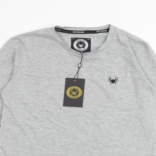 INTENSE Mens Grey Cotton T-Shirt Size S Round Neck - Embroided spider on front