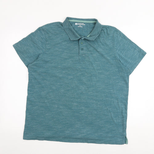 Mountain Warehouse Mens Green Cotton Polo Size XL Collared Button