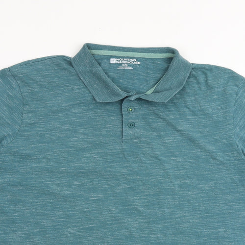 Mountain Warehouse Mens Green Cotton Polo Size XL Collared Button