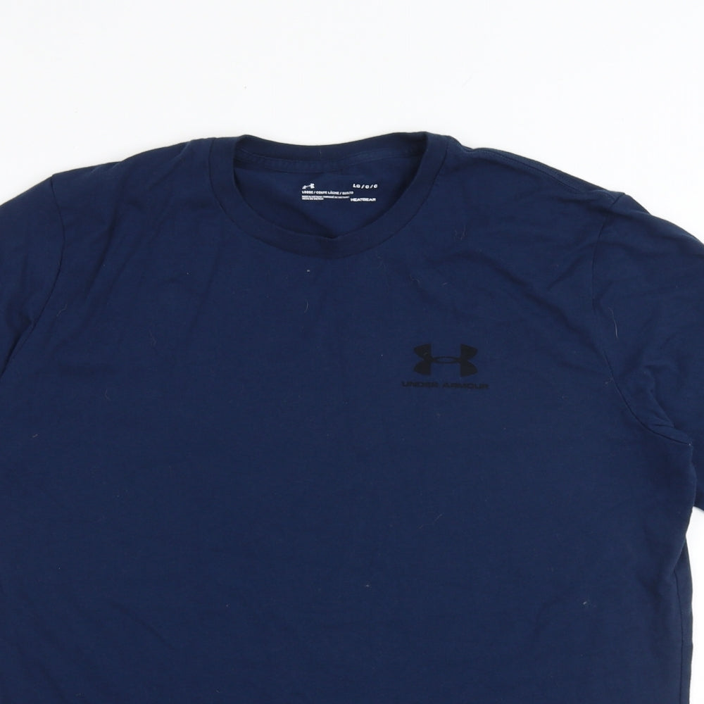 Under armour Mens Blue Polyester T-Shirt Size L Round Neck