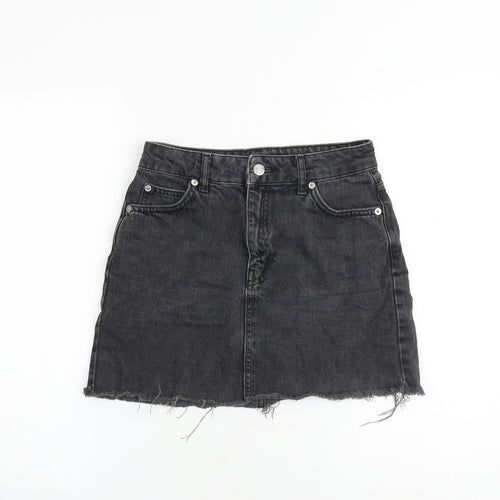 Topshop Womens Grey Cotton A-Line Skirt Size 6 Zip