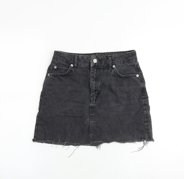 Topshop Womens Grey Cotton A-Line Skirt Size 6 Zip