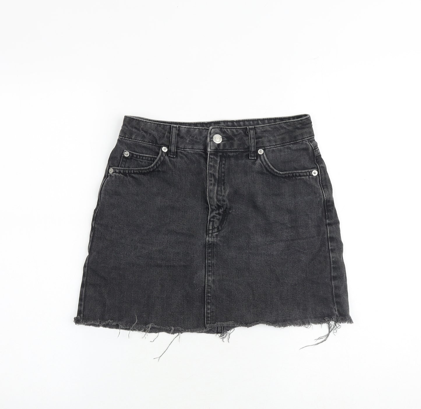 Topshop Womens Grey Cotton A-Line Skirt Size 6 Zip