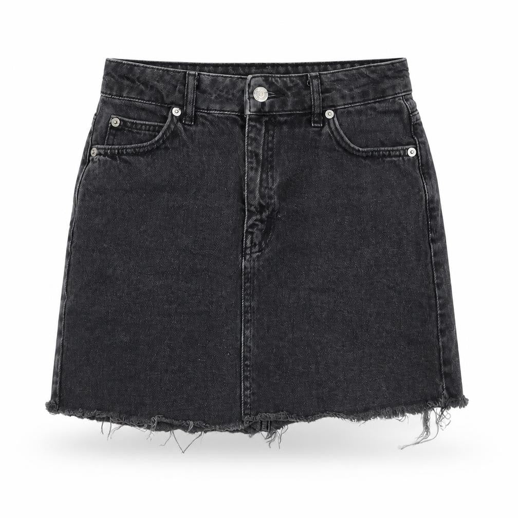 Front view of Topshop women’s grey cotton a-line skirt, size UK 6, zip