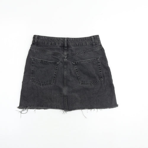 Topshop Womens Grey Cotton A-Line Skirt Size 6 Zip