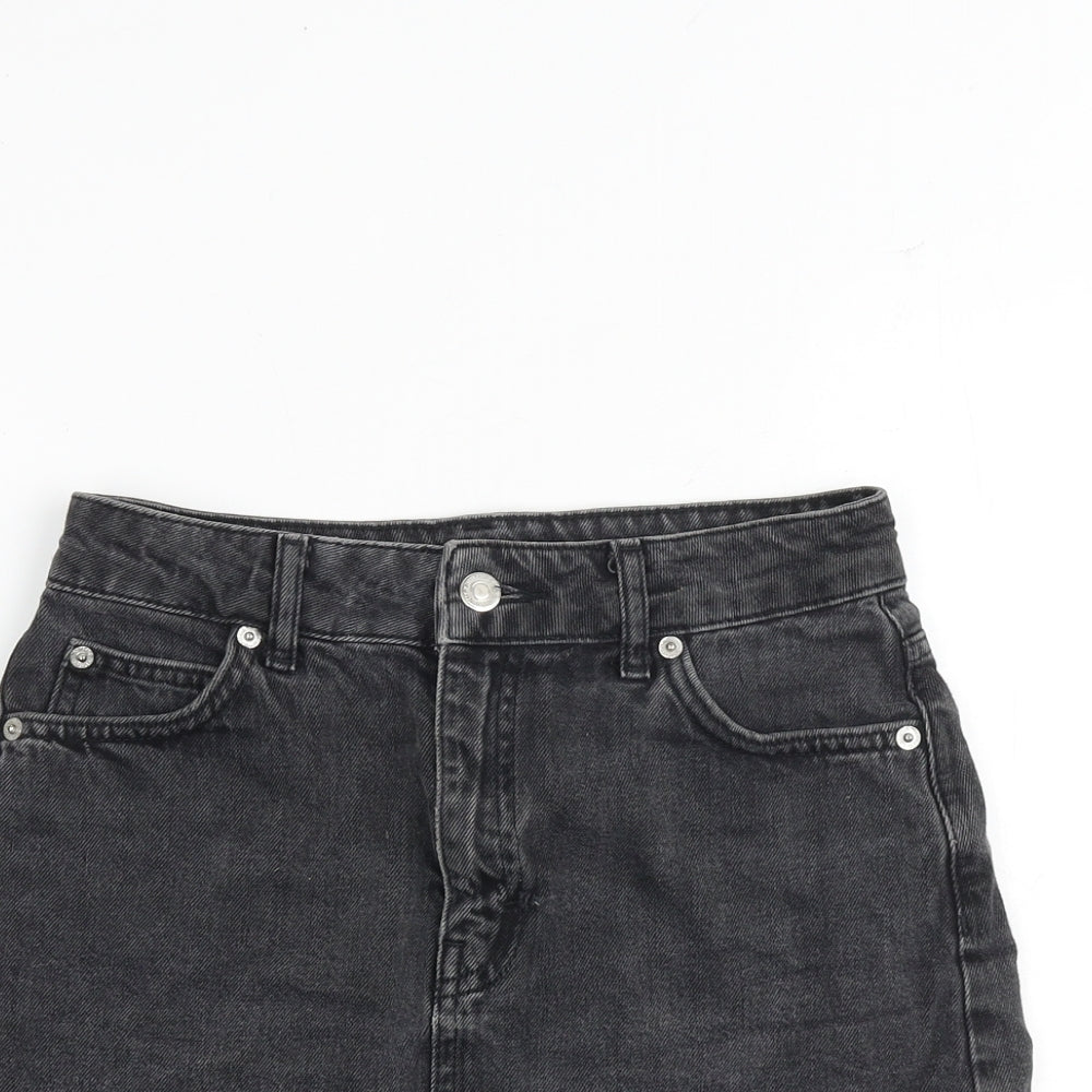 Topshop Womens Grey Cotton A-Line Skirt Size 6 Zip