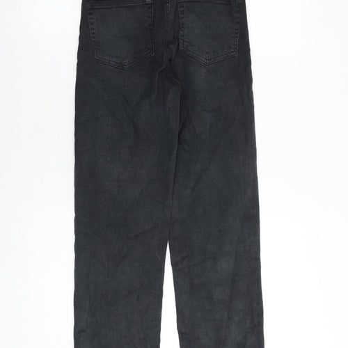 H&M Womens Black Cotton Straight Jeans Size 6 Regular Zip - Frayed Hem
