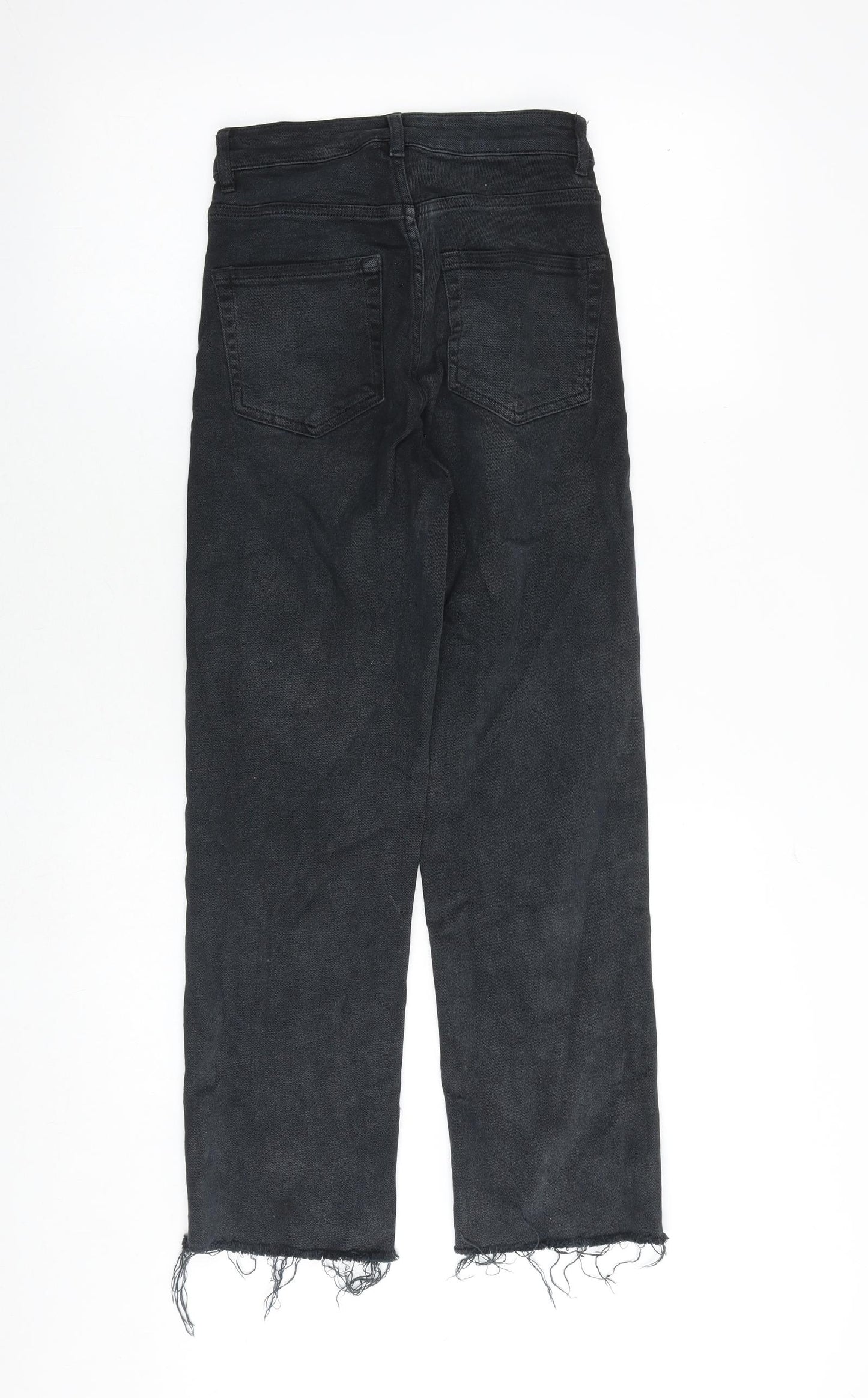 H&M Womens Black Cotton Straight Jeans Size 6 Regular Zip - Frayed Hem