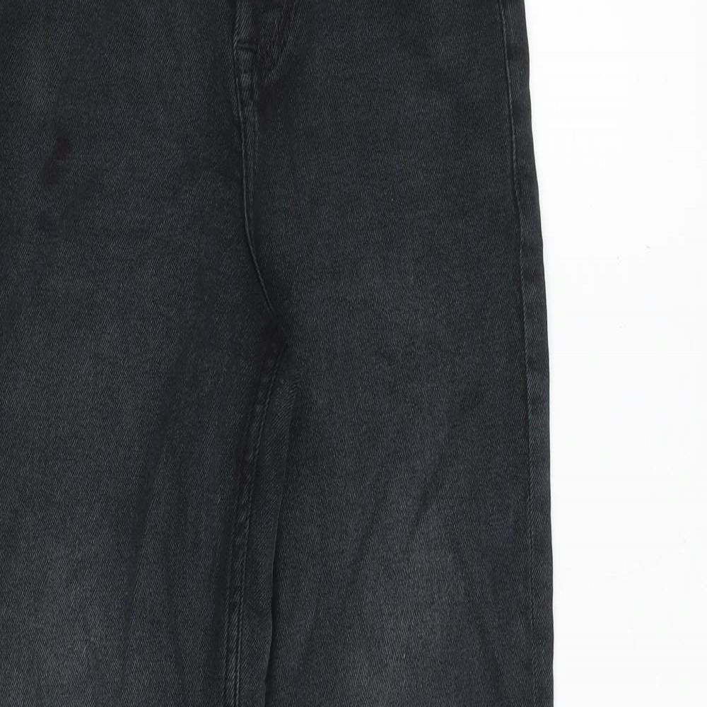 H&M Womens Black Cotton Straight Jeans Size 6 Regular Zip - Frayed Hem