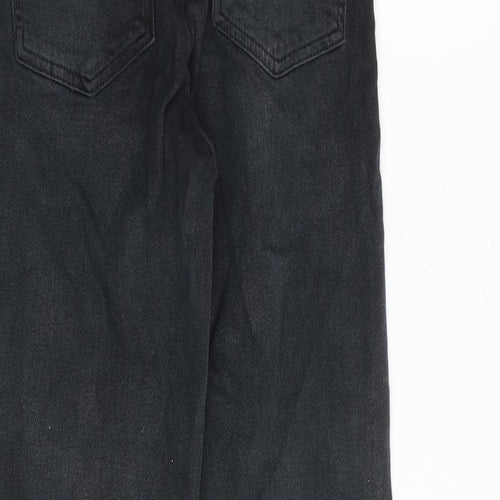 H&M Womens Black Cotton Straight Jeans Size 6 Regular Zip - Frayed Hem