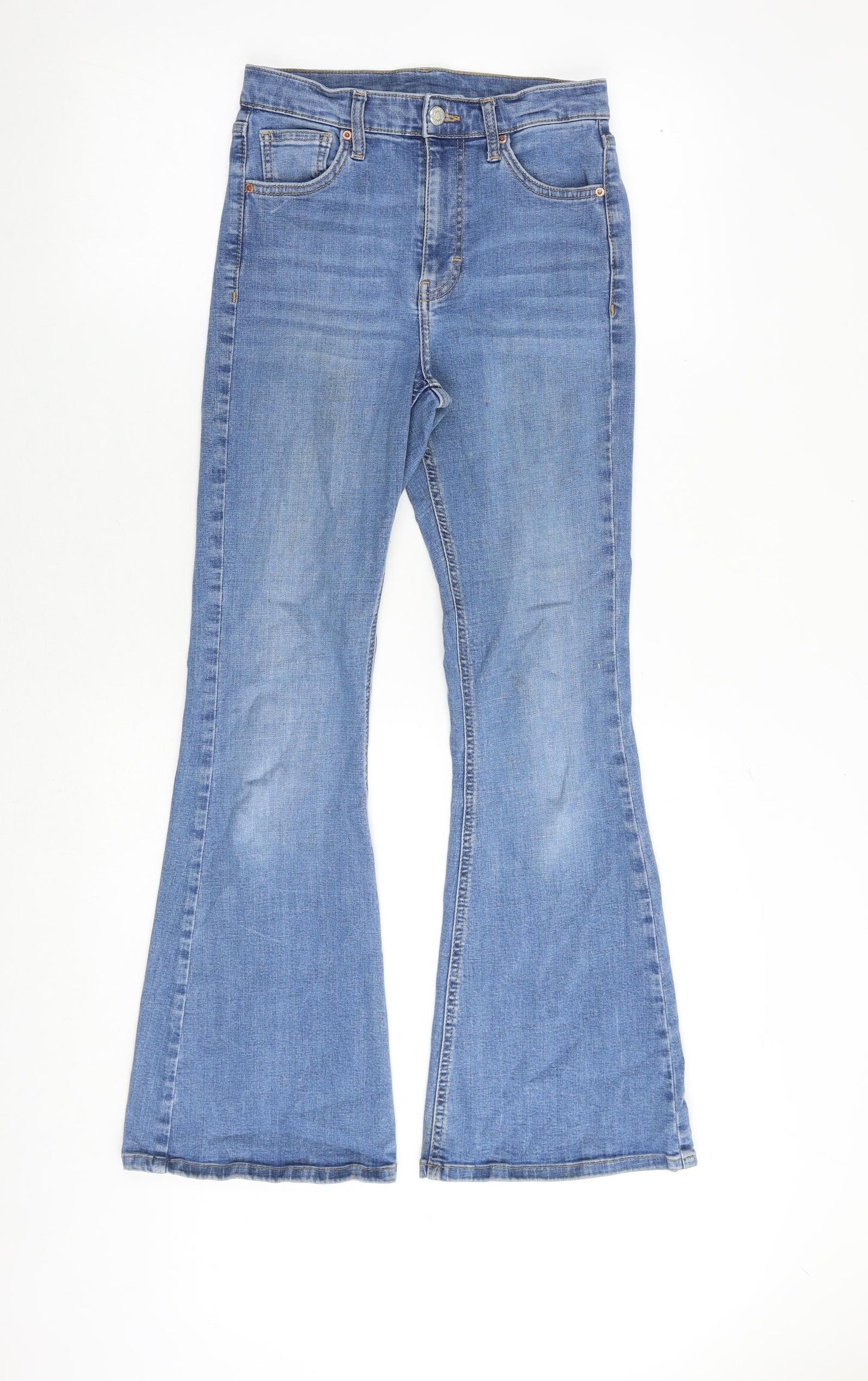 Topshop Womens Blue Cotton Flared Jeans Size 28 in Regular Zip
