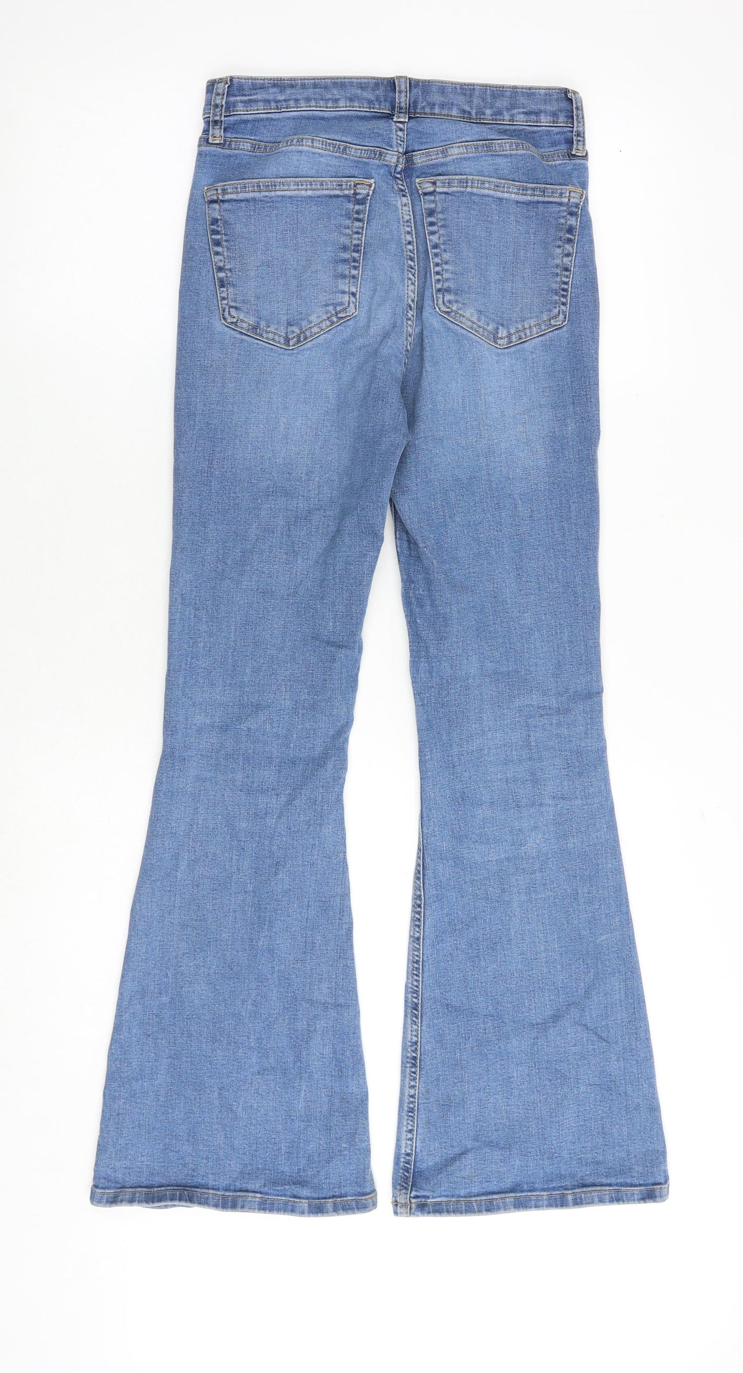 Topshop Womens Blue Cotton Flared Jeans Size 28 in Regular Zip