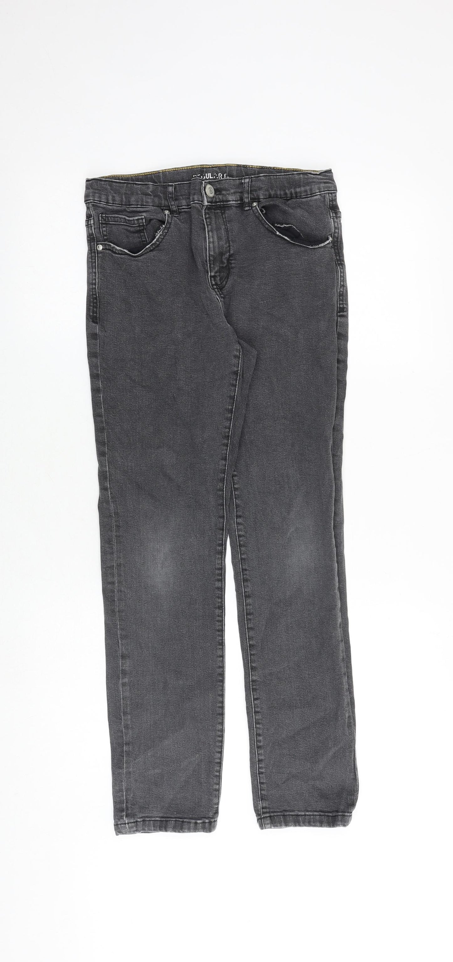 Zara Boys Grey Cotton Straight Jeans Size 11-12 Years Regular Zip