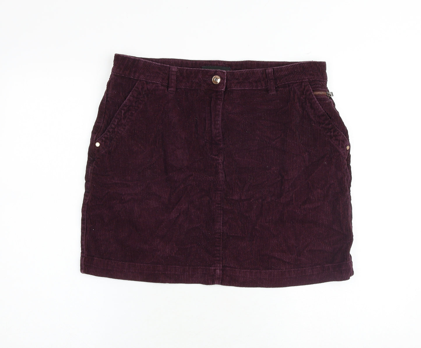NEXT Womens Purple Cotton A-Line Skirt Size 14 Zip