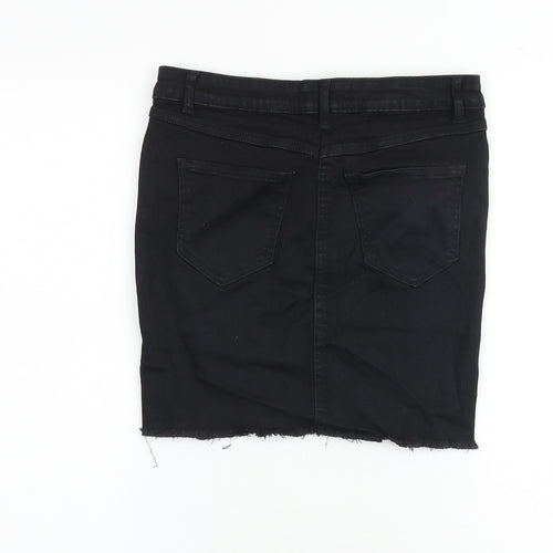 New Look Womens Black Cotton A-Line Skirt Size 8 Zip - Distressed look