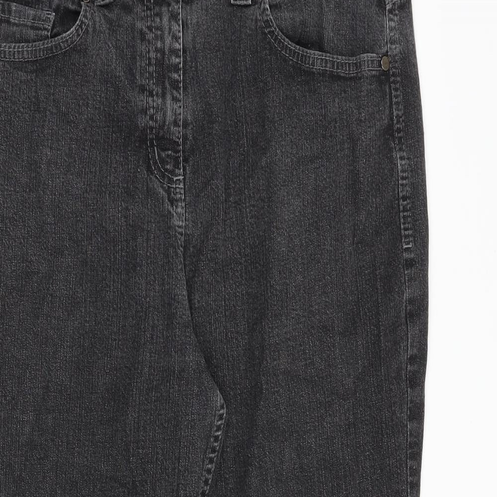 Marks and Spencer Womens Grey Cotton Bootcut Jeans Size 18 Regular Zip