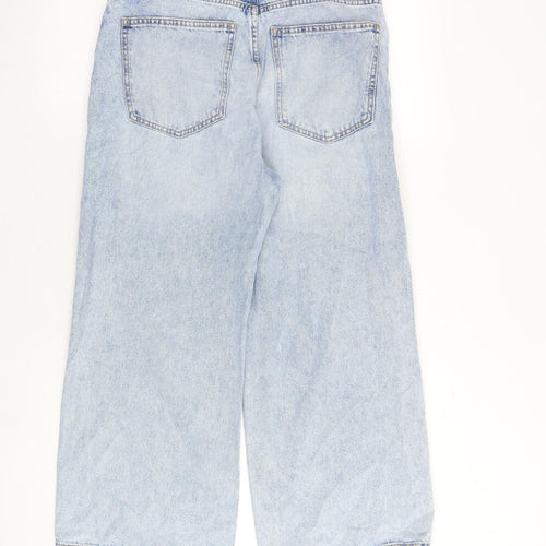 H&M Womens Blue Cotton Wide-Leg Jeans Size 12 Regular Zip