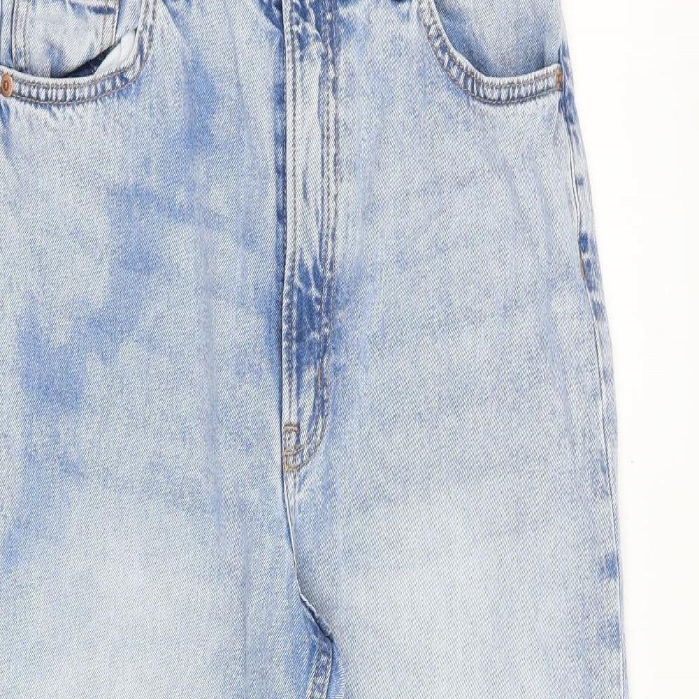 H&M Womens Blue Cotton Wide-Leg Jeans Size 12 Regular Zip