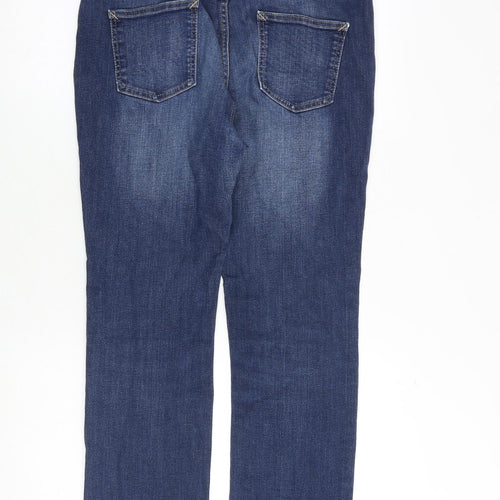 Marks and Spencer Womens Blue Cotton Straight Jeans Size 14 Regular Zip