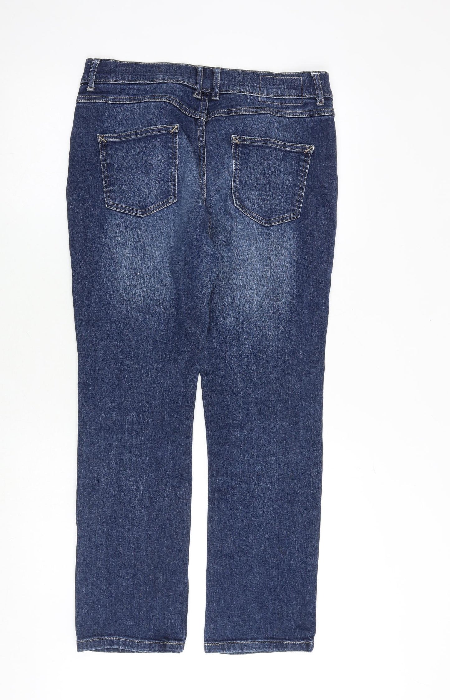 Marks and Spencer Womens Blue Cotton Straight Jeans Size 14 Regular Zip