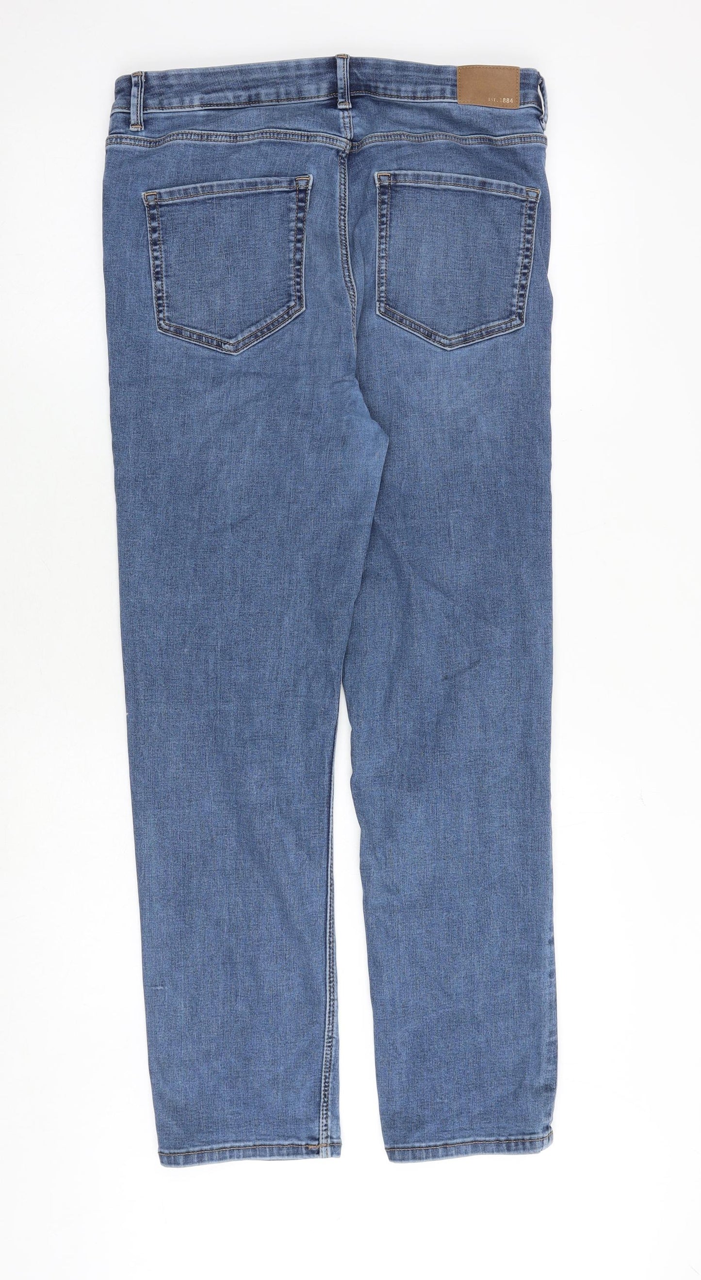 Marks and Spencer Womens Blue Cotton Straight Jeans Size 14 Regular Zip