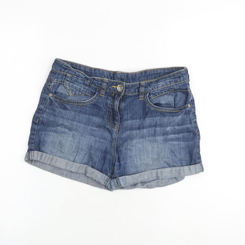 NEXT Girls Blue 100% Cotton Hot Pants Shorts Size 12 Years Regular Zip