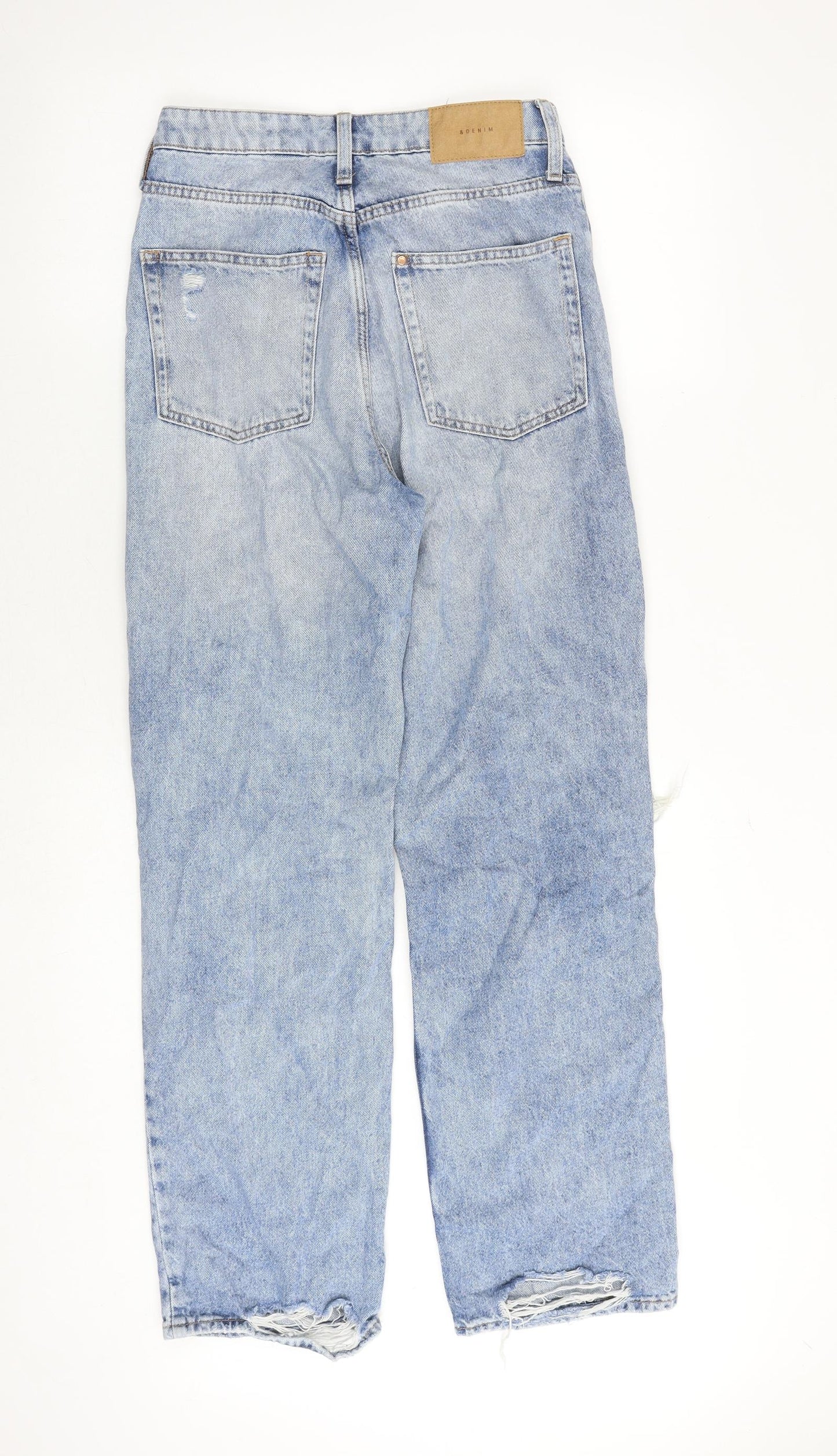 H&M Womens Blue Cotton Straight Jeans Size 8 Regular Zip