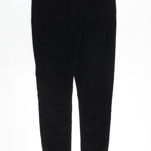 Topshop Womens Black Cotton Trousers Size 30 in Regular Zip