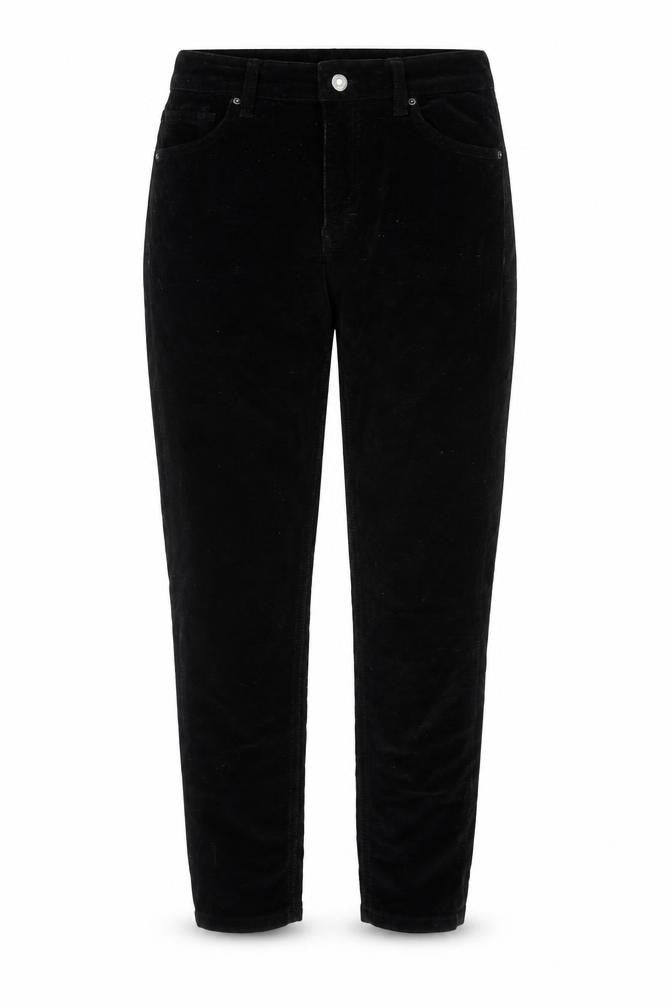 Front view of Topshop women’s black cotton trousers, size UK 30, in regular zip