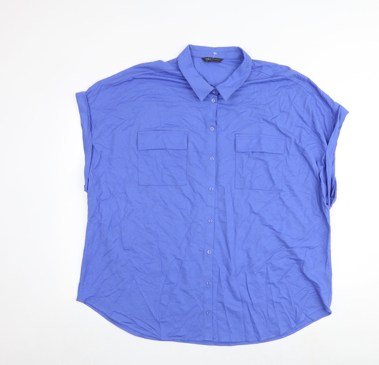 Marks and Spencer Womens Blue Viscose Basic Button-Up Size 22 Collared