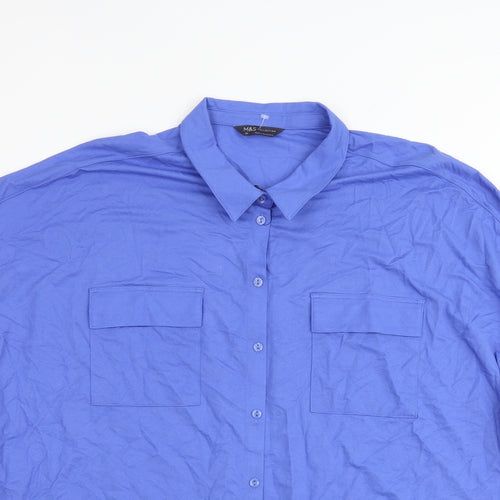 Marks and Spencer Womens Blue Viscose Basic Button-Up Size 22 Collared