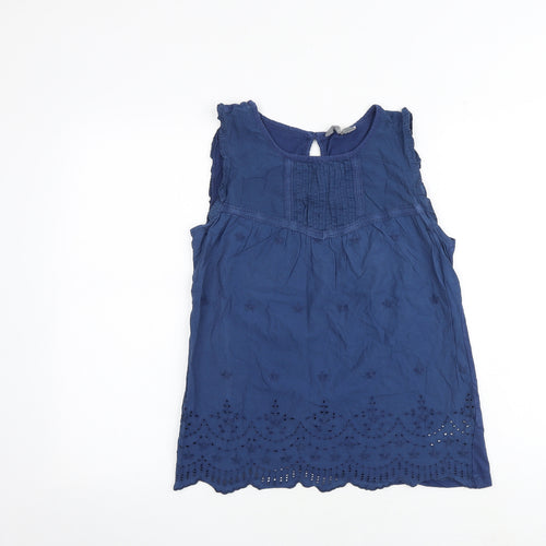 Principles Womens Blue 100% Cotton Basic Blouse Size 10 Boat Neck - Broderie Anglaise