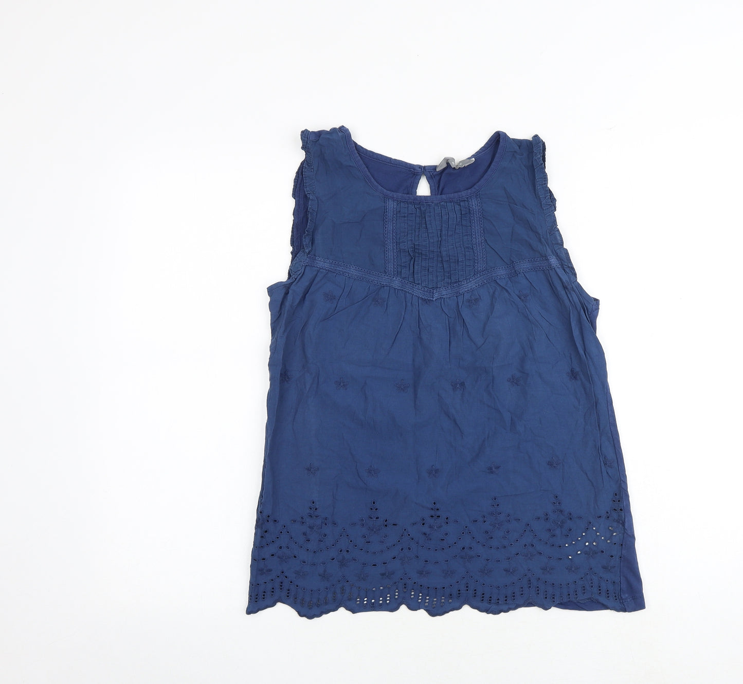 Principles Womens Blue 100% Cotton Basic Blouse Size 10 Boat Neck - Broderie Anglaise